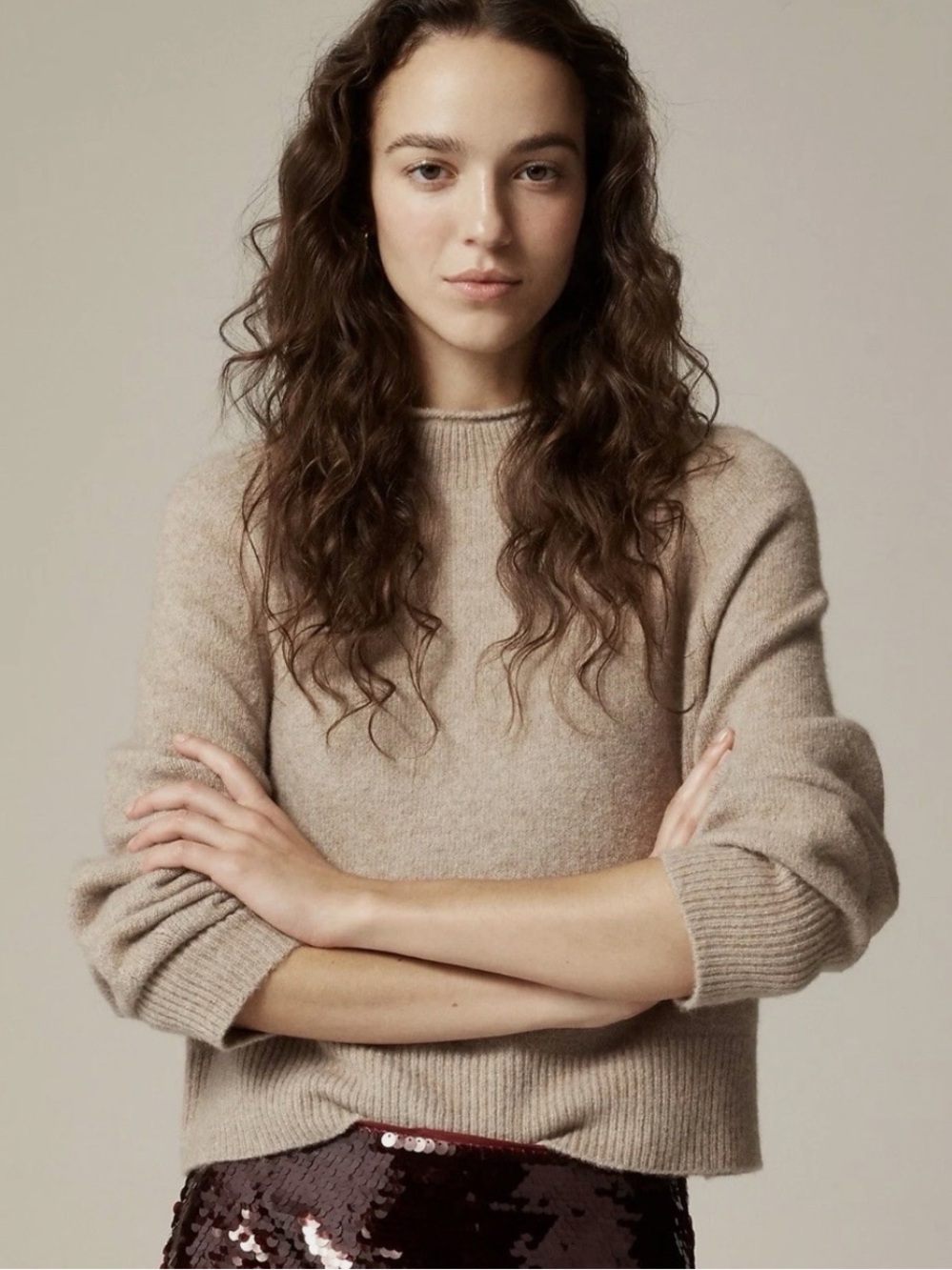 J.Crew Rollneck Sweater in Supersoft Yarn Alpaca Wool Blend Tan Heather XS